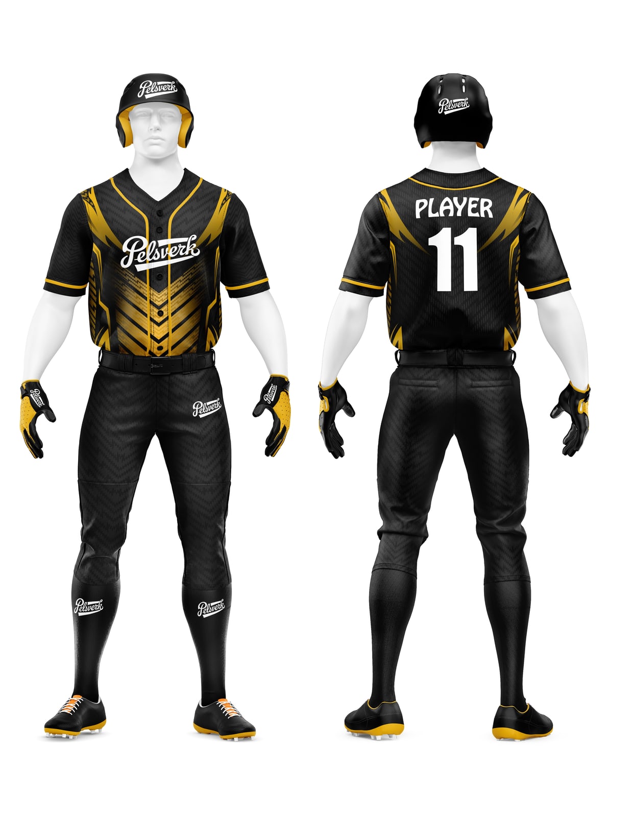Black Metallic Gold Custom Baseball Uniform Kit