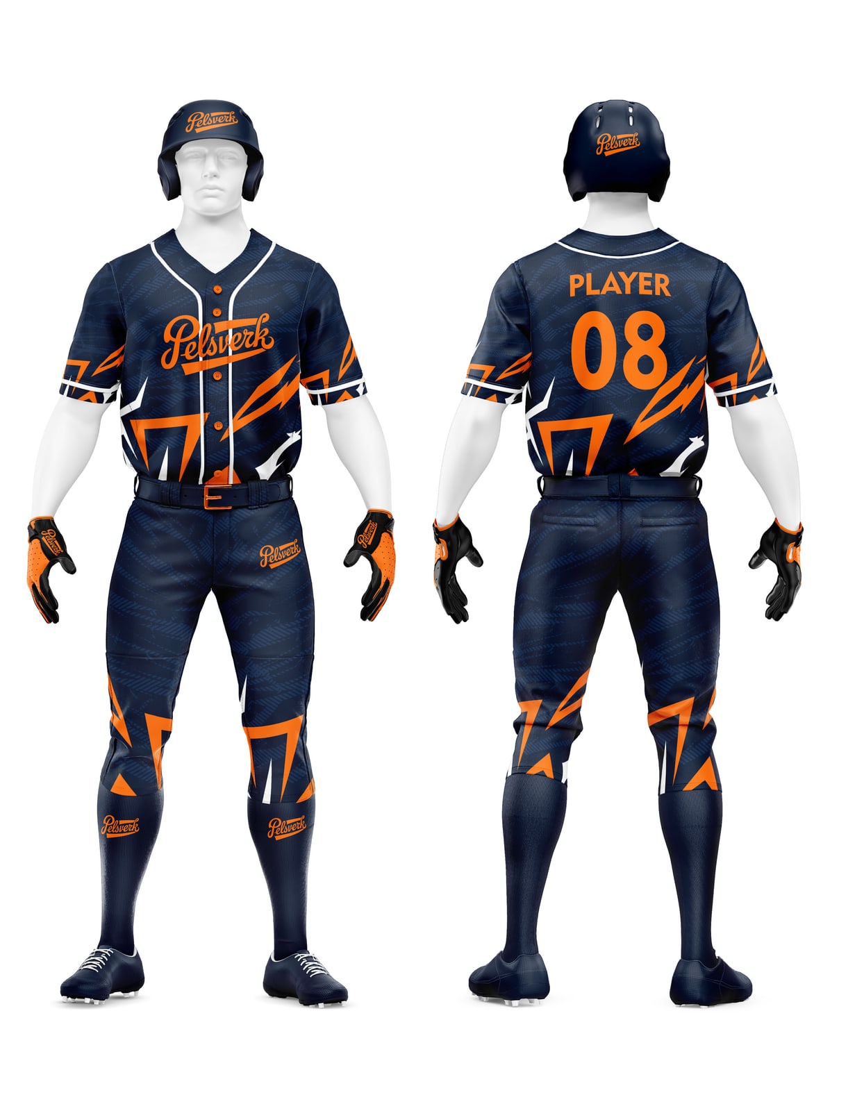 Navy Orange Custom Baseball Uniform Kit