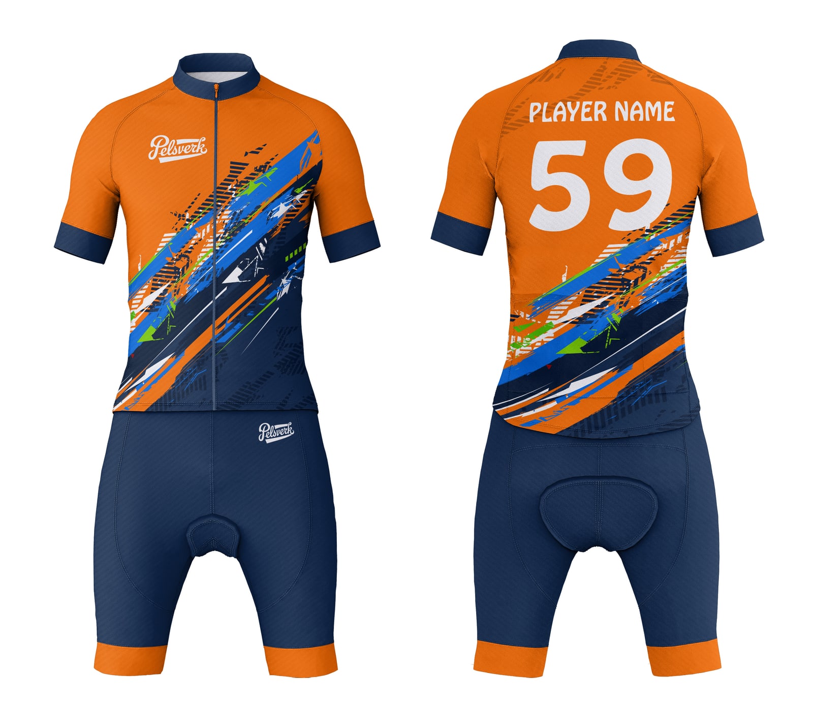 Navy Orange Custom Cycling Kit Design 08