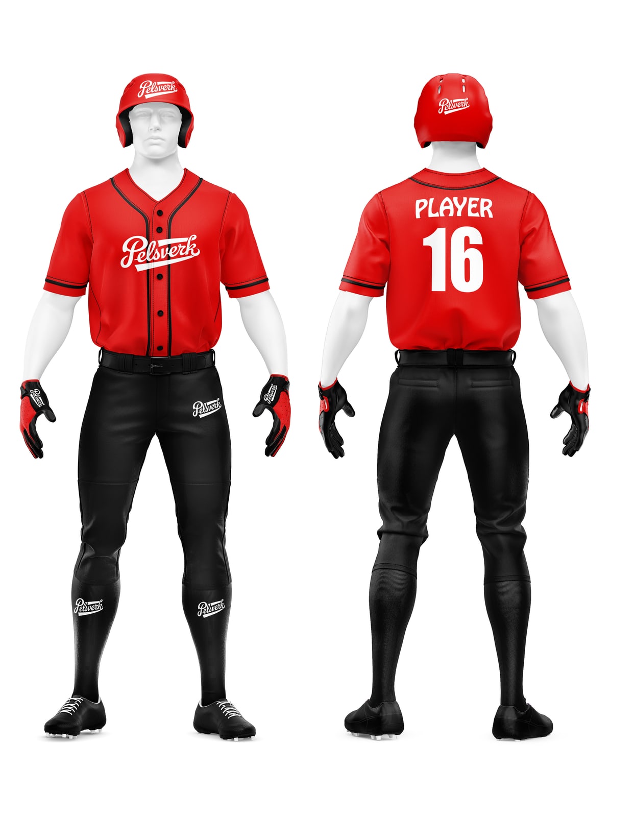 Red Black Custom Baseball Uniform Kit
