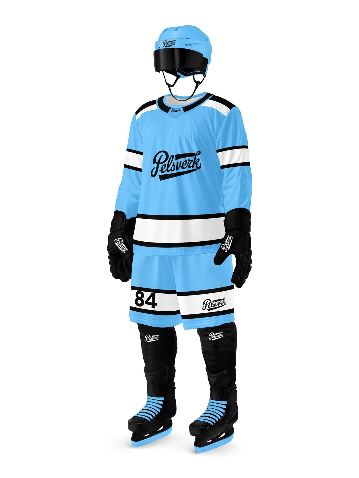 Sky Blue Black Custom Ice Hockey Kit Design 06