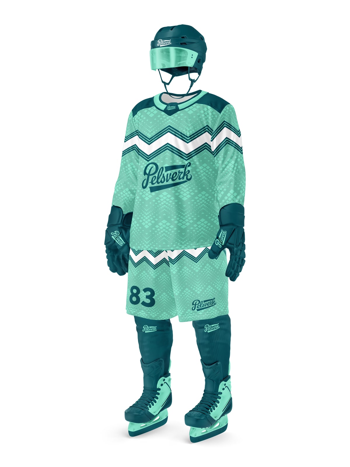 Sky Blue Forest Green Custom Ice Hockey Kit Design 05
