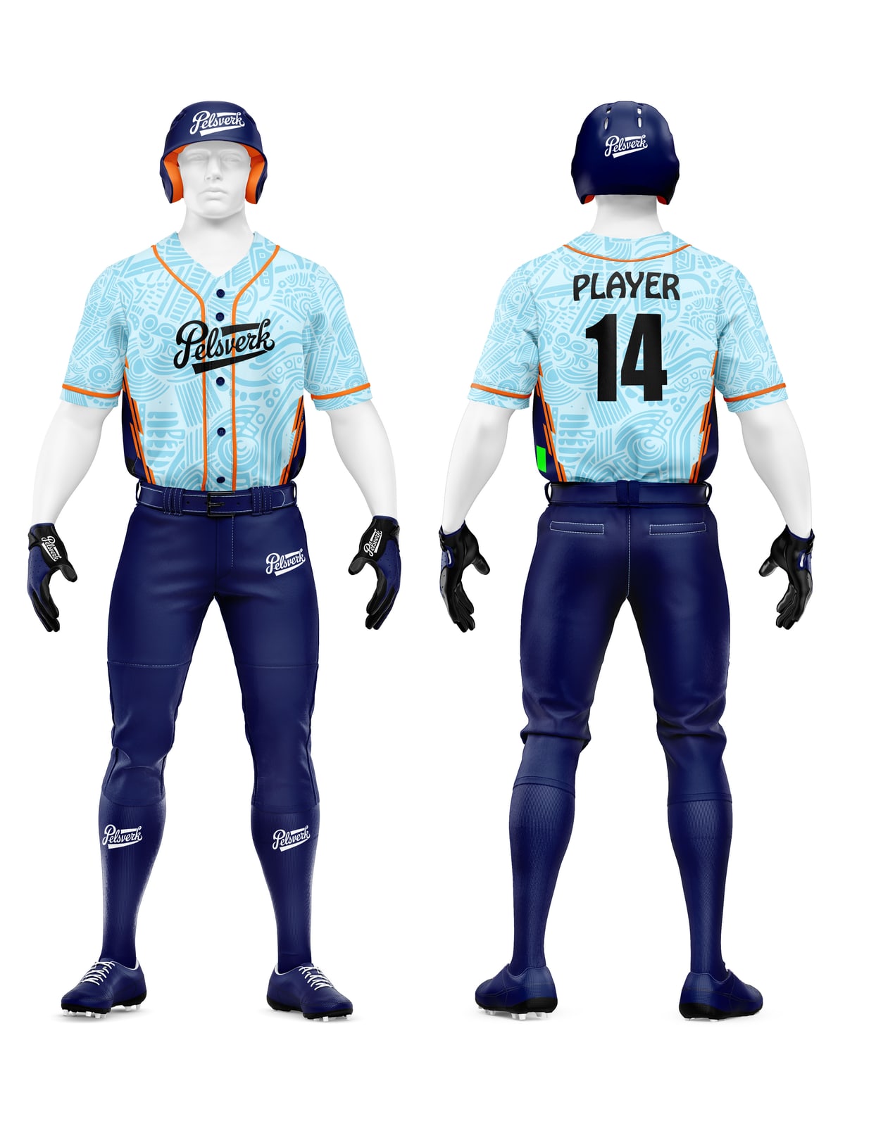 Sky Blue Navy Custom Baseball Uniform Kit