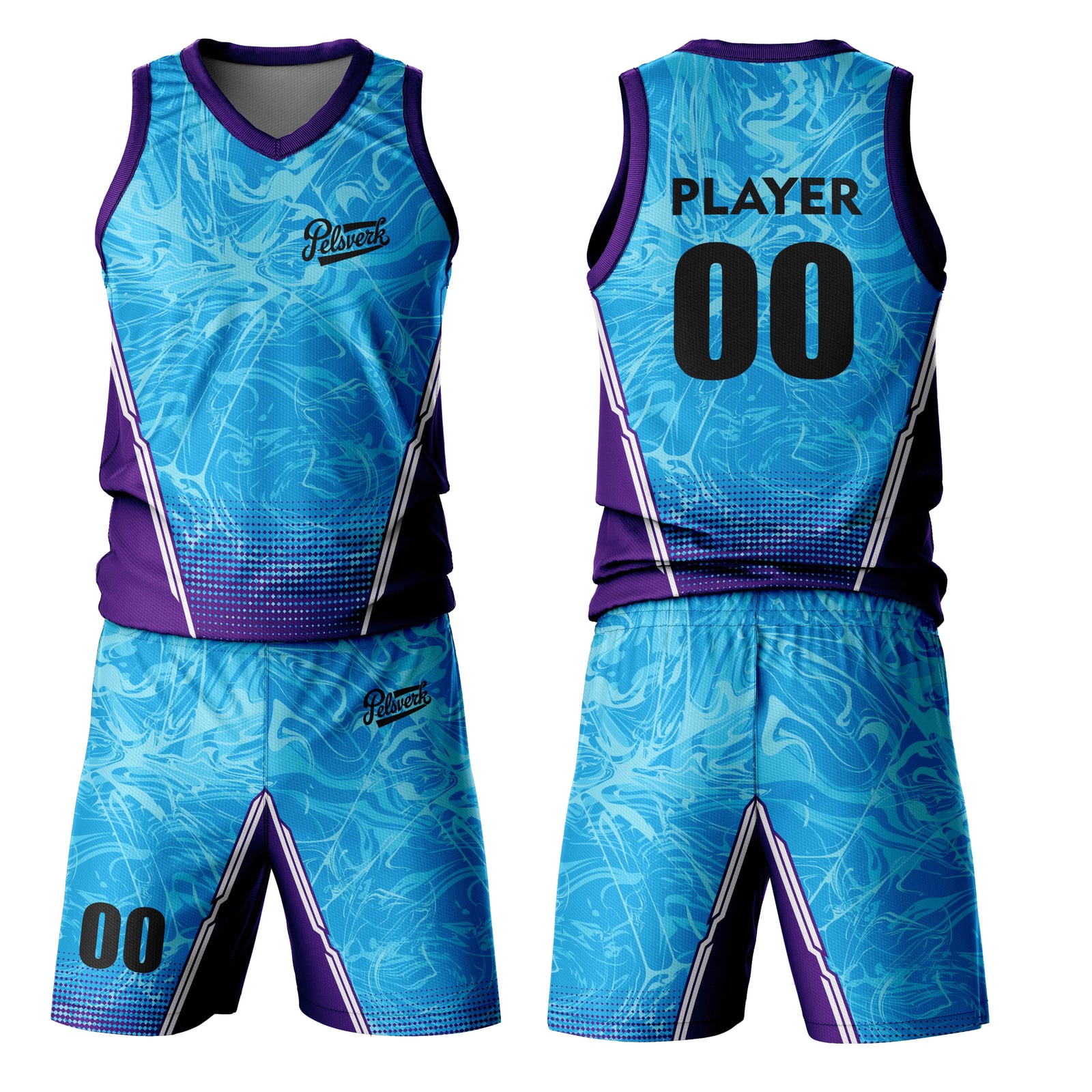 Sky Blue Teal Custom Basketball Uniform Kit Design 04