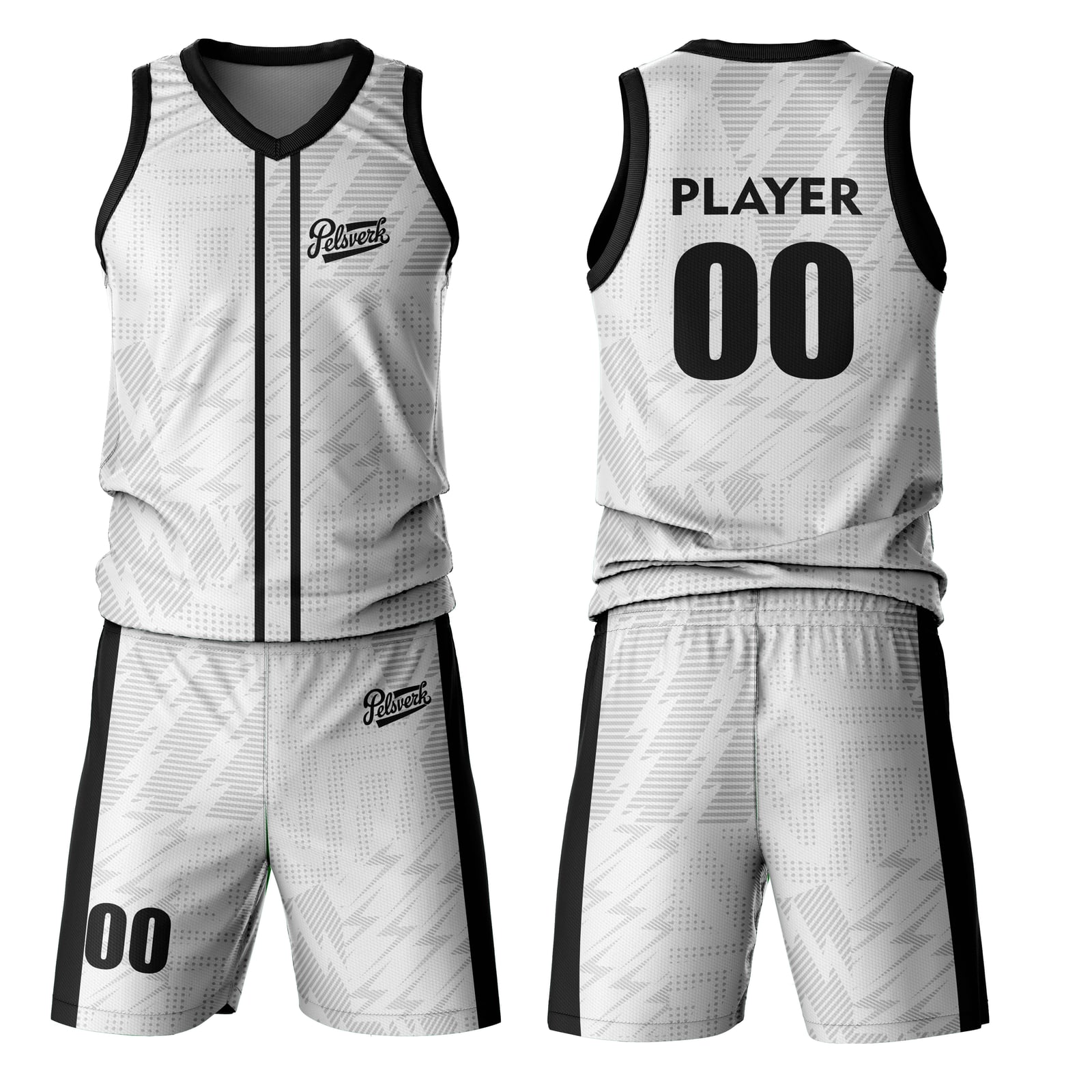 White Black Custom Basketball Uniform Kit Design 07