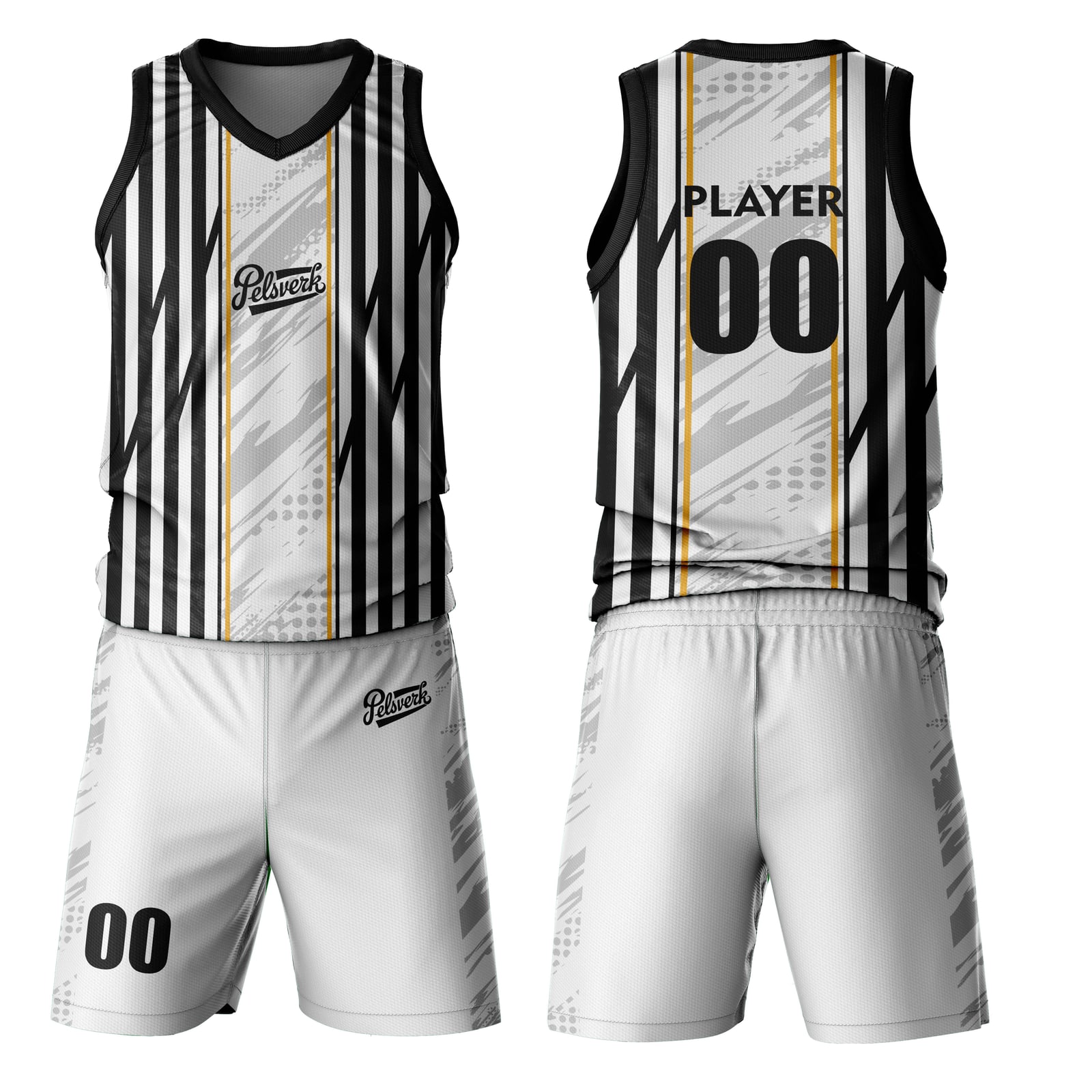 White Black Custom Basketball Uniform Kit Design 10