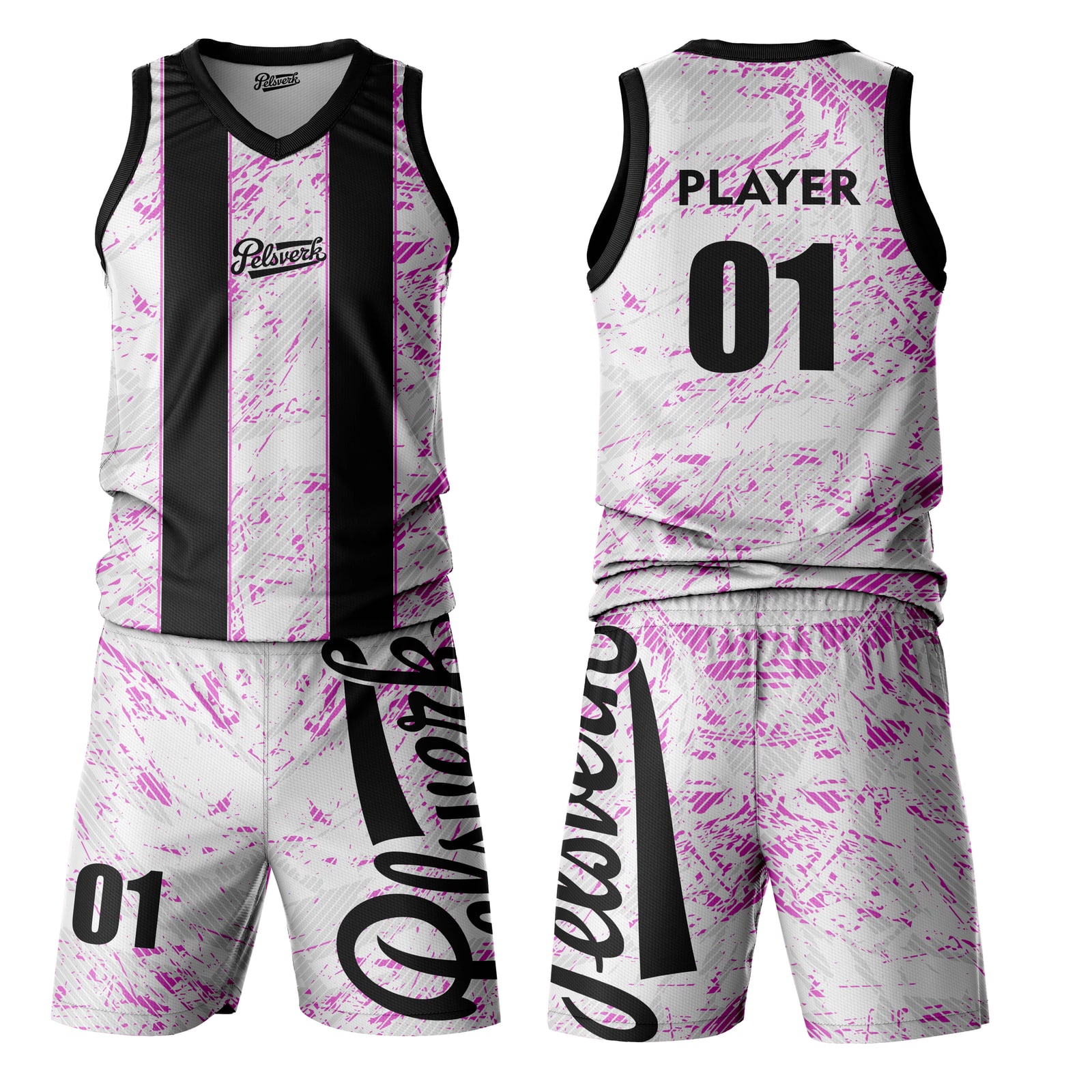 White Black Custom Basketball Uniform Kit Design 14