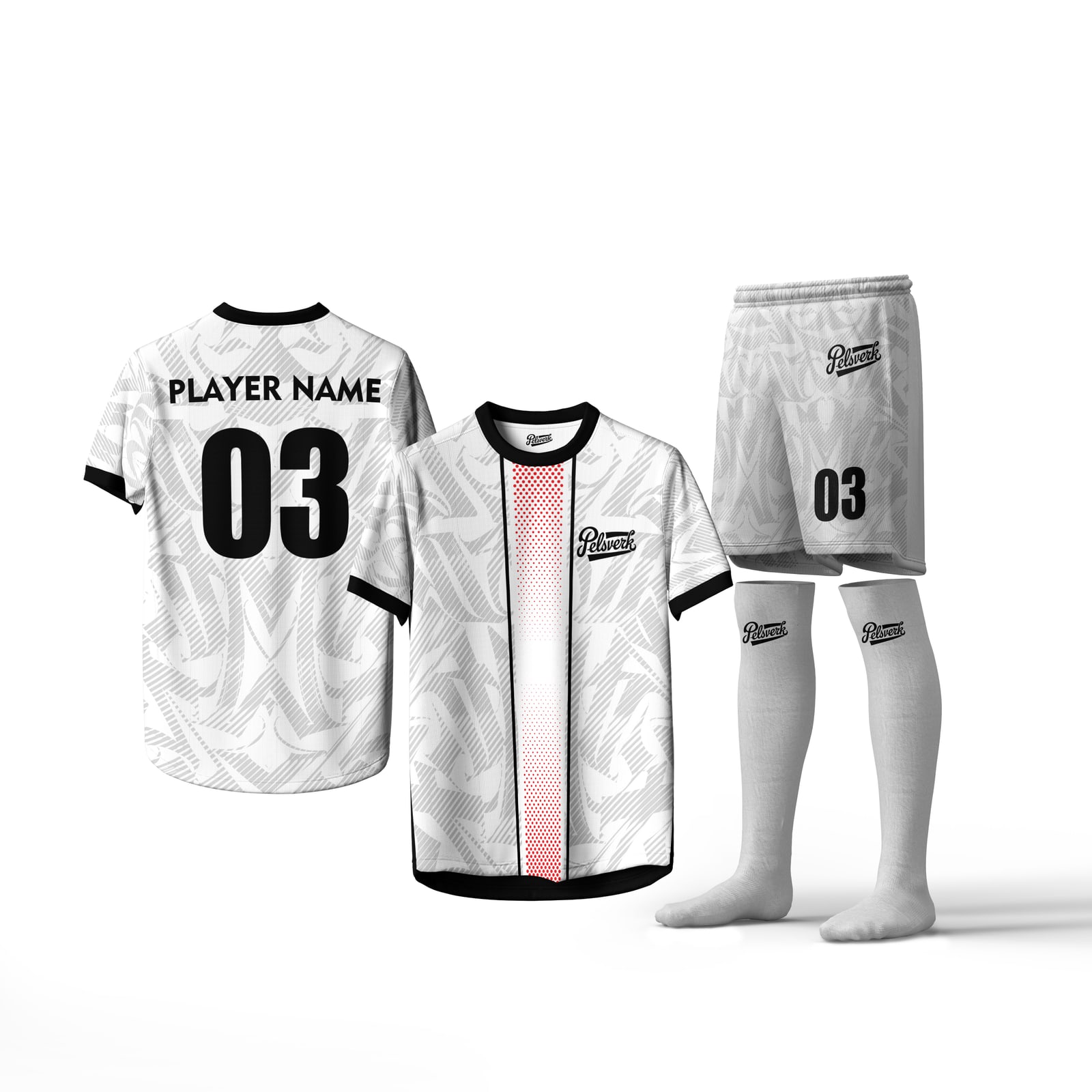 White Black Custom Soccer Kit Design 03