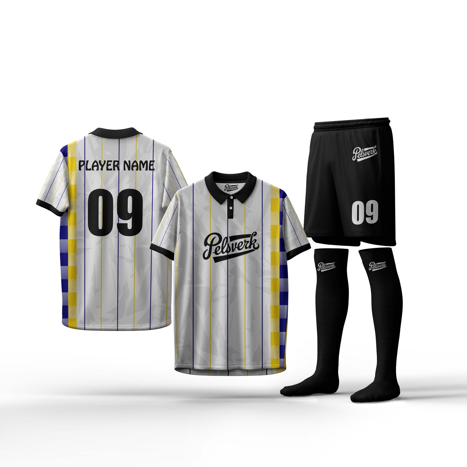 White Black Custom Soccer Kit Design 08