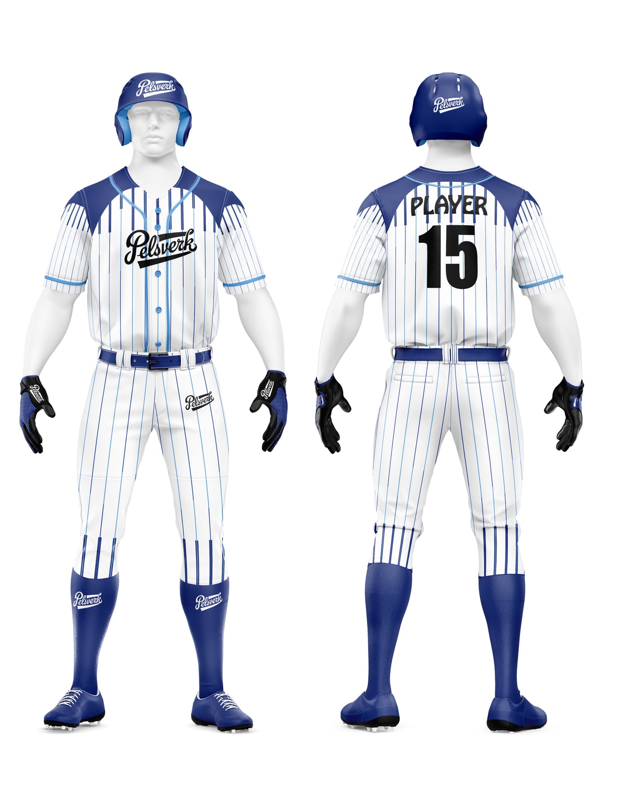White Navy Pinstripe Custom Baseball Uniform Kit